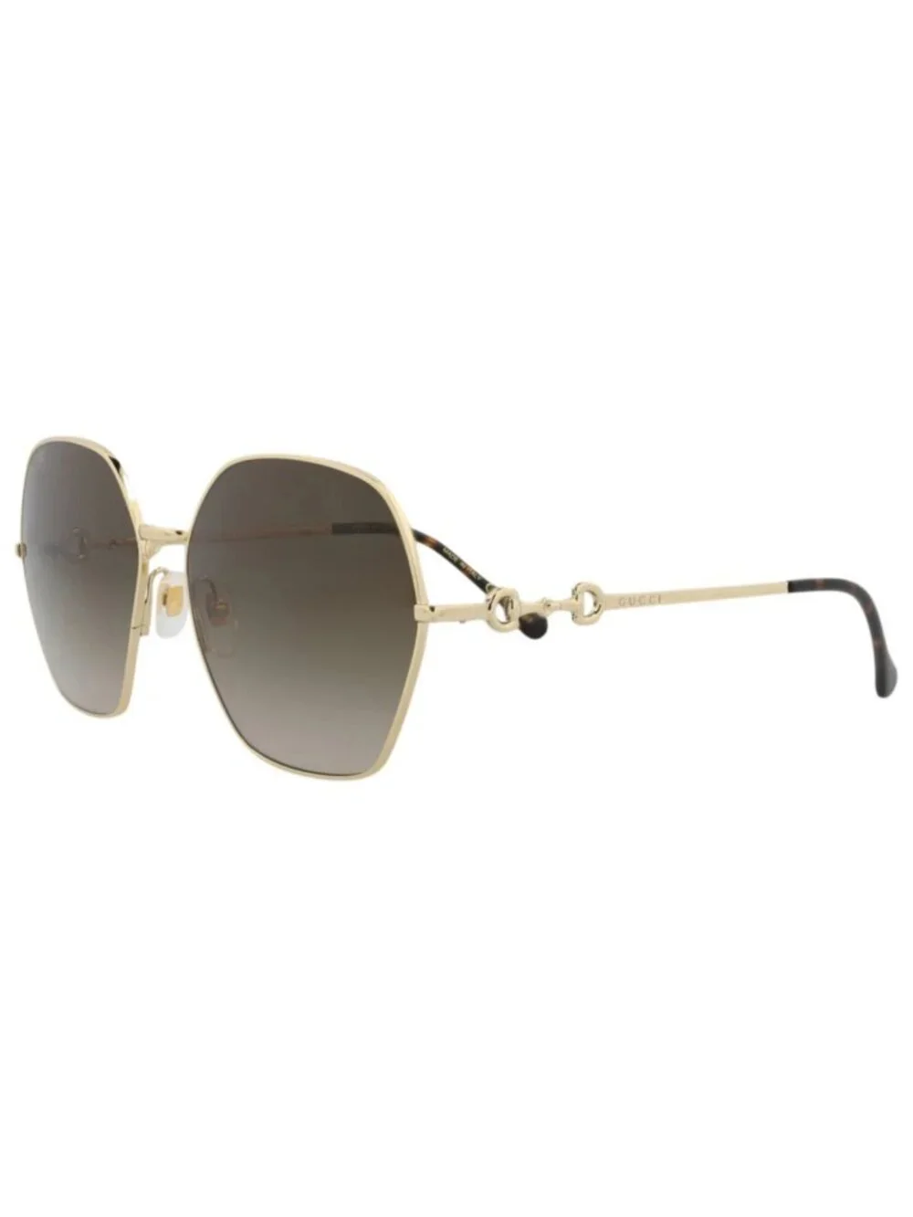 New Gucci Women's Sunglasses Square Rectangle Metal Frame Gold Gold Brown